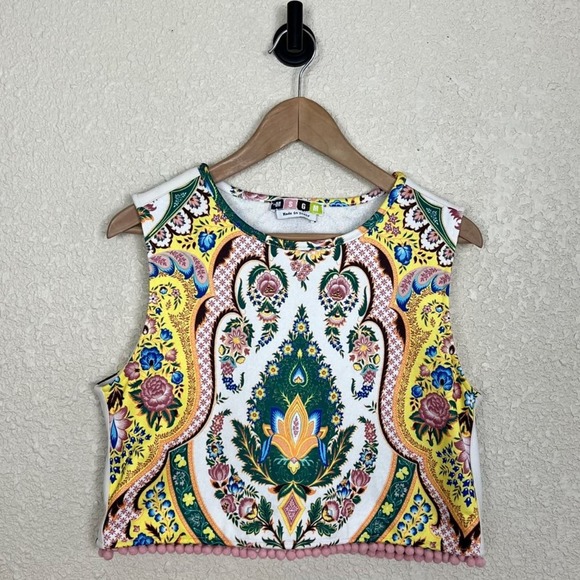 MSGM Paisley Print Pom Pom Crop Top Womens size 44 (10/L) Rare Made in Italy - Picture 4 of 11